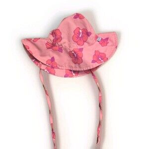 i Play Baby Girls Pink Sun Hat Infant 6 - 12 Months UPF 50+ Beach Flowers Tie On